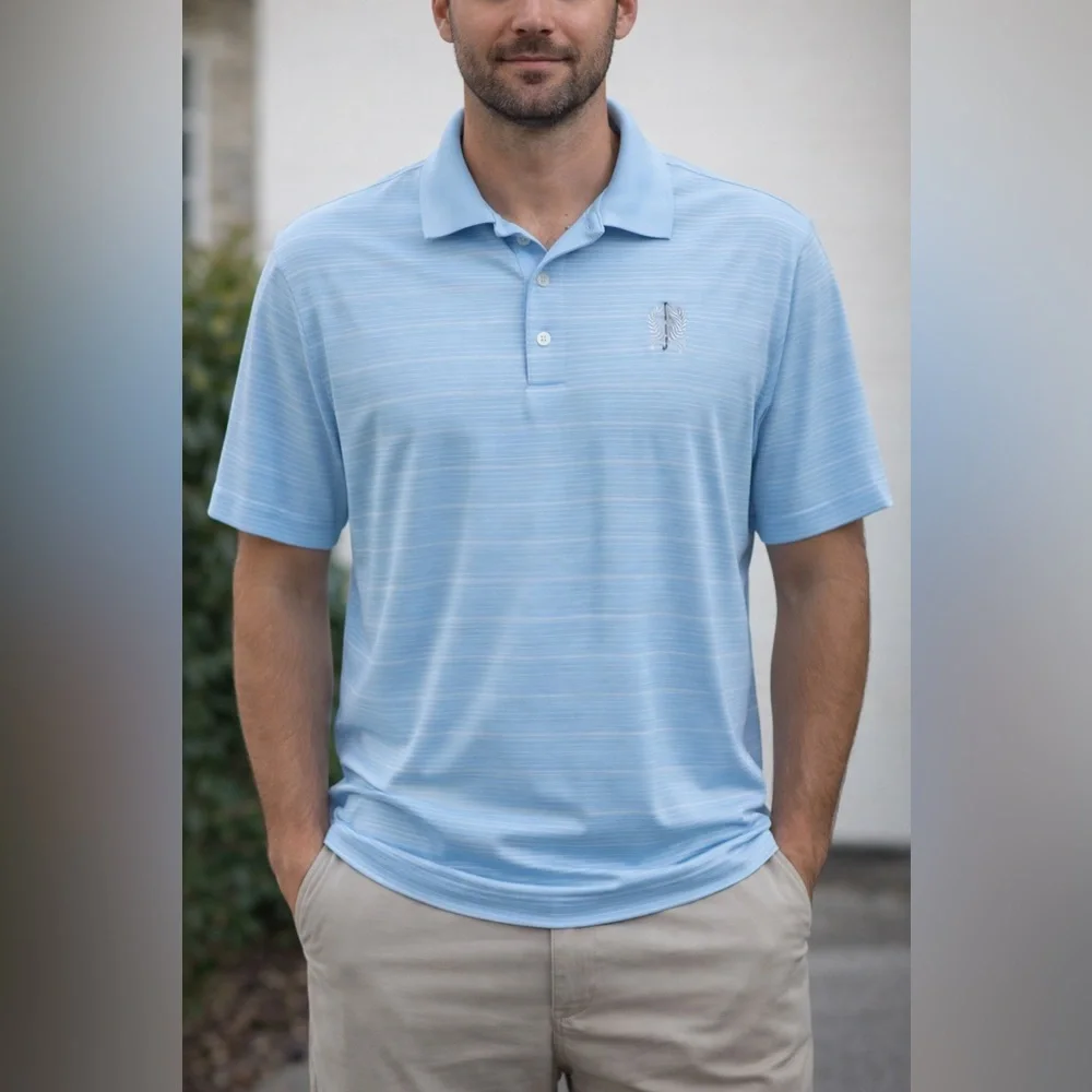 Adidas Climalite Polo Shirt Men's XL Light Blue Striped Golf‎ Athletic